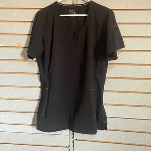 Smitten Womens Black Pink Contrast Stitching V Neck Scrub Top Large Healthcare